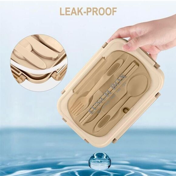 Bento Box Lunch Containers, LeakProof Lunch Box with Utensils BPA Free Tan - Picture 5 of 7